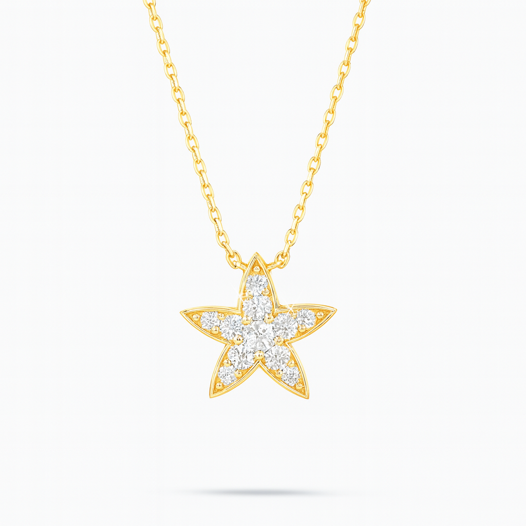 0.32ct - Diamond Star Pendant – 18k Yellow Gold