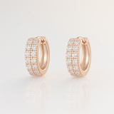 0.45 Carats -Double Row Diamond Huggie Hoop Earrings - 18K Rose Gold