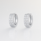 0.45 Carats - Double Row Diamond Huggie Hoop Earrings - 18K White Gold