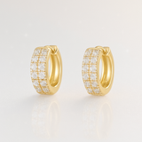 0.45 Carats - Double Row Diamond Huggie Hoop Earrings - 18K Yellow Gold
