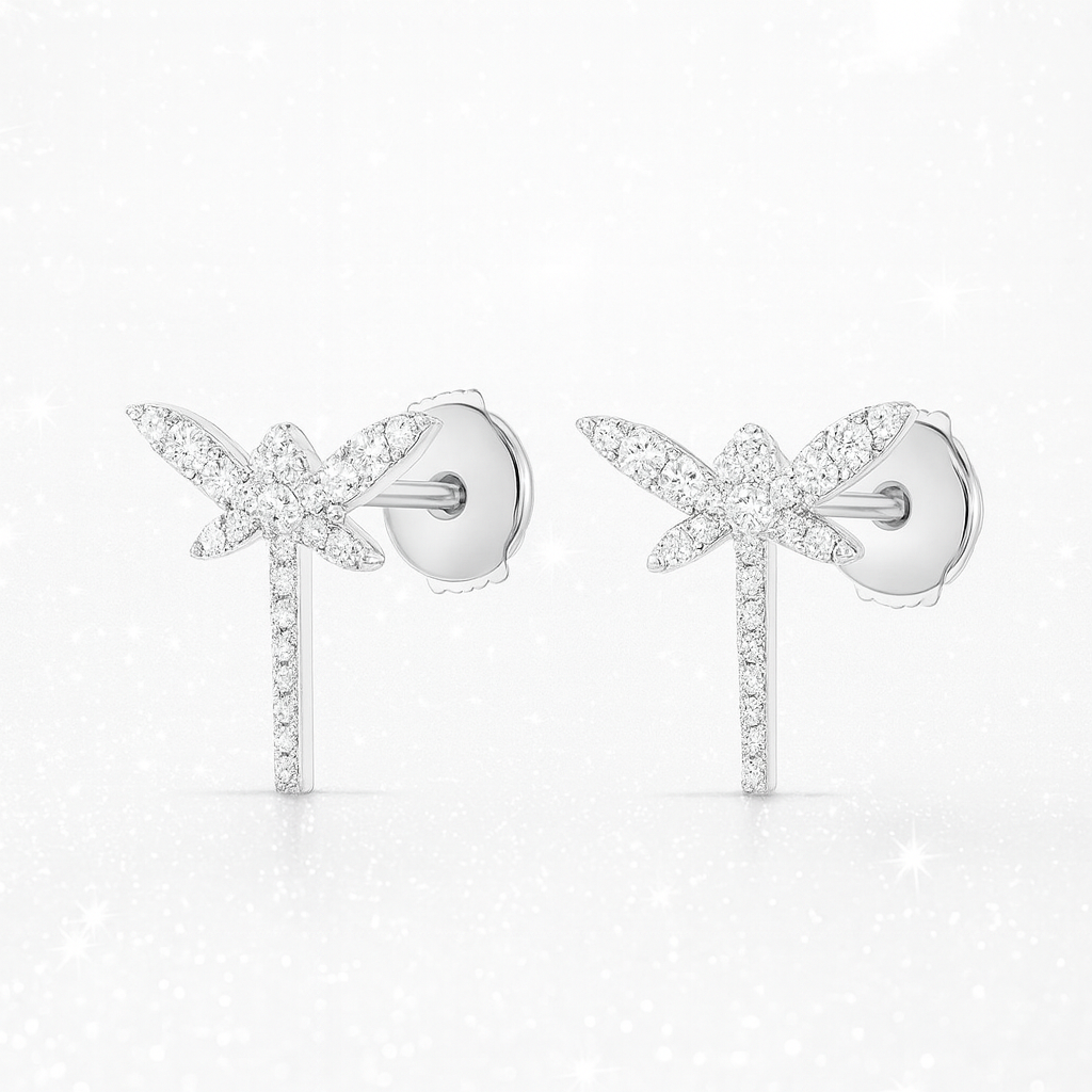 Dragonfly Diamond Earrings White Gold