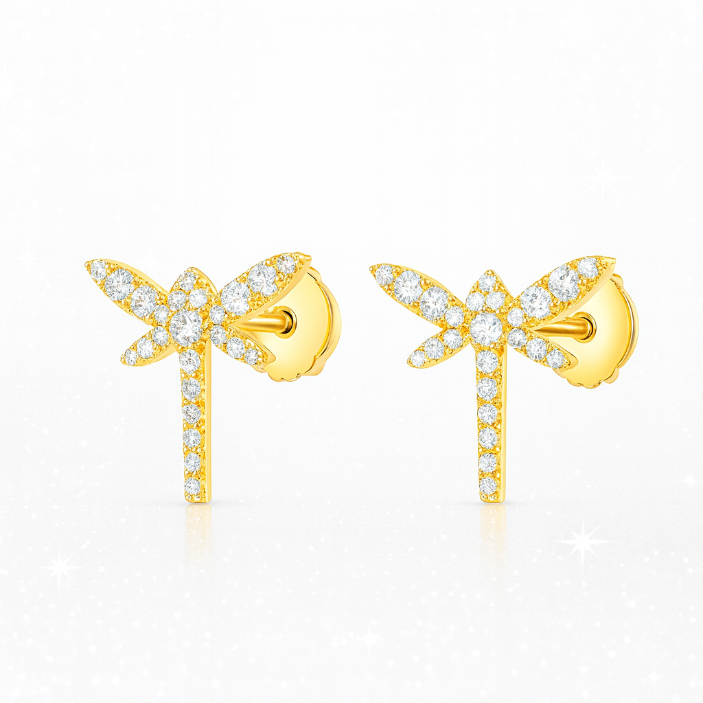 Dragonfly Diamond Earrings Yellow Gold