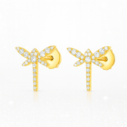 Dragonfly Diamond Earrings Yellow Gold