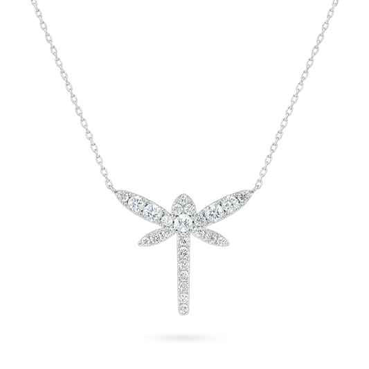 0.72ct - Dragonfly Diamond Pendant in 18k White Gold