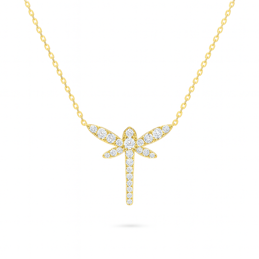 0.72ct - Dragonfly Diamond Pendant – 18k Yellow Gold