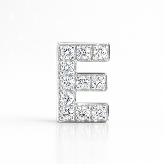 E Letter Stud Earring White Gold