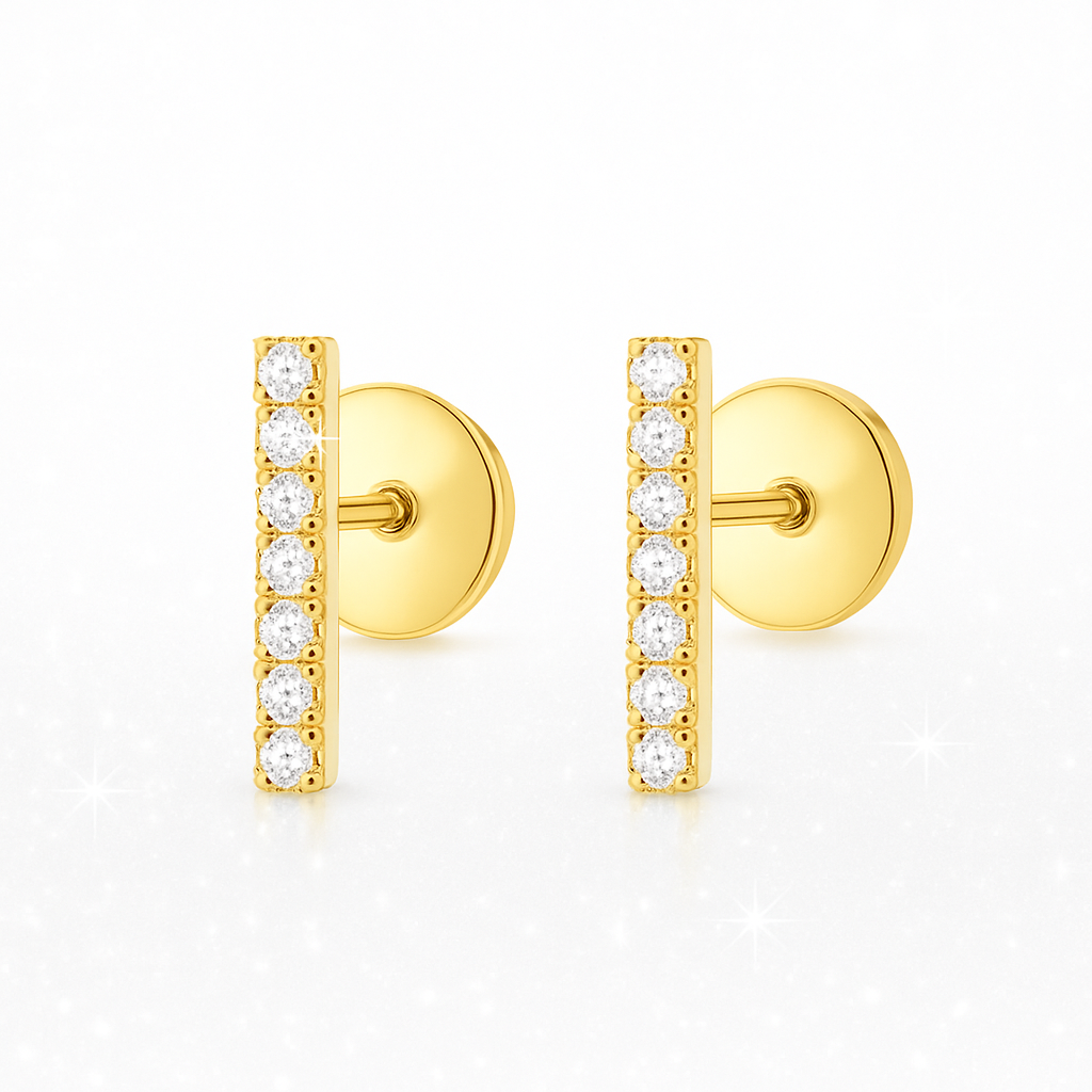 Elegant Diamond Bar Earrings - 18K Yellow Gold