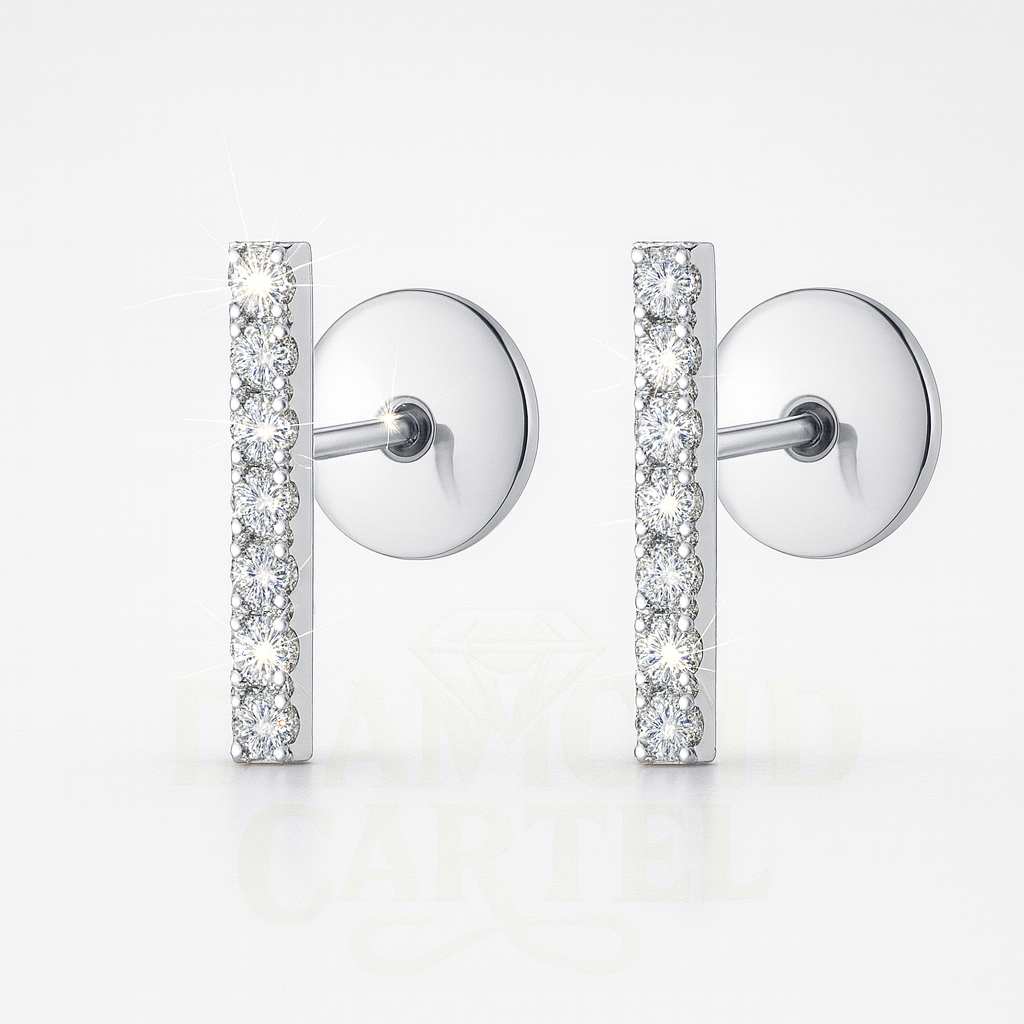 Elegant Diamond Bar Earrings - White Gold