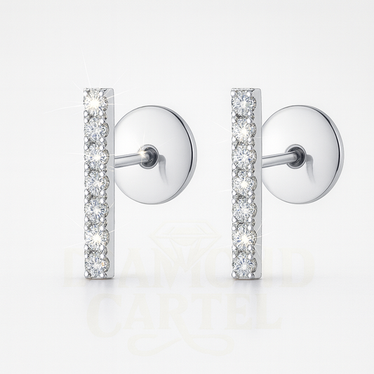 Elegant Diamond Bar Earrings - White Gold