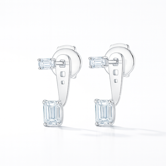 Emerald Shaped Diamond Slider Earrings White Gold