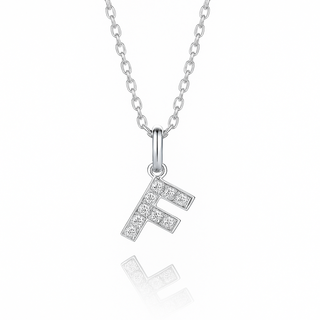 0.12ct - F Letter Pendant – 18k White Gold
