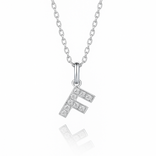 0.12ct - F Letter Pendant – 18k White Gold