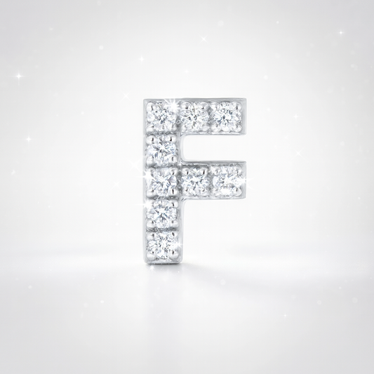 F Letter Stud Earring White Gold
