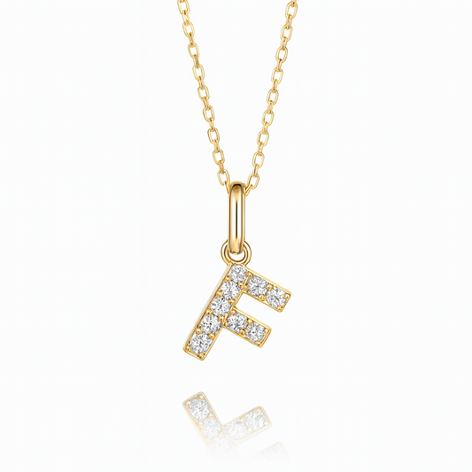 0.12ct - "F" Letter Pendant – 18k Yellow Gold