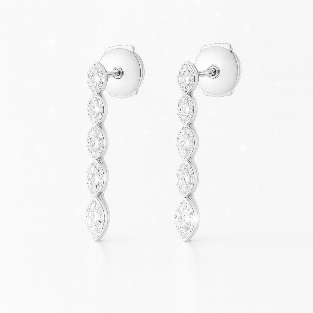 Graduated Marquise Diamond Line Earrings - 18K White Gold