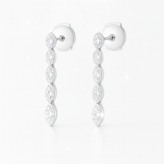Graduated Marquise Diamond Line Earrings - 18K White Gold