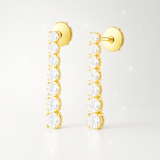 Graduated Round Diamond Line Earrings - 18K Yellow Gold