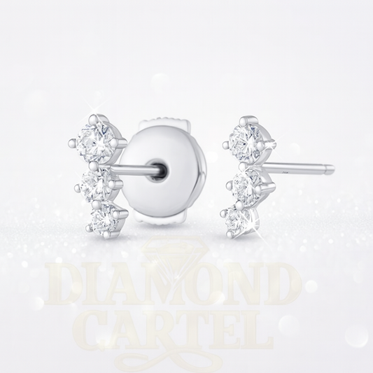 Graduating Trio Diamond Bar Earrings - White Gold