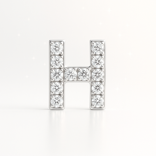 H Letter Stud Earring White Gold
