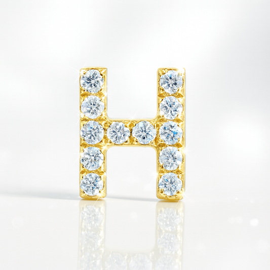 H Letter Stud Earring Yellow Gold