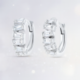 0.5 Carats -Half Horizontal Baguette Diamond Hoop Earrings - 18k White Gold