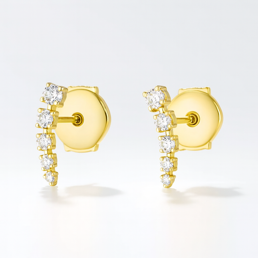 Half Moon Diamond Bar Earrings Yellow Gold