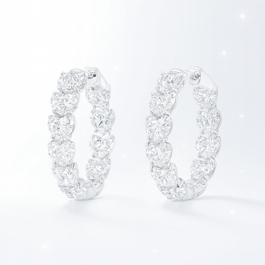 Heart Diamond Hoop Earrings - 18K White Gold