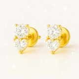 1ct Heart and Round Duo Diamond Stud Earrings - 18K Yellow Gold