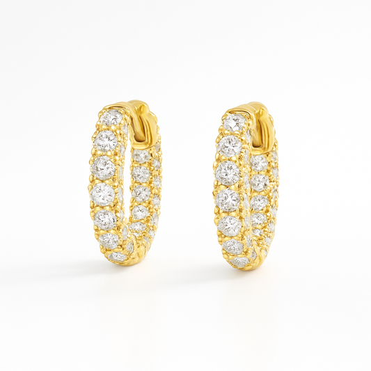 Iced Out Mini Diamond Hoop Earrings - 18k Yellow Gold