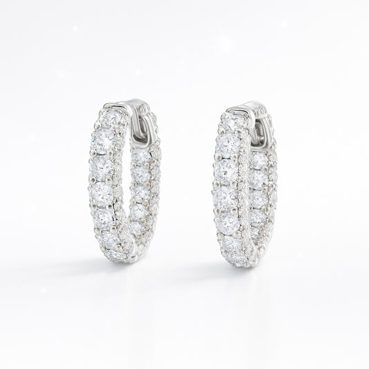 Iced Out Mini Diamond Hoop Earrings 18k White Gold – 1.7ct Lab-Grown Diamonds