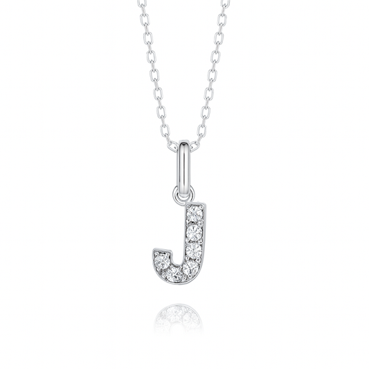 0.12ct - J Letter Pendant – 18k White Gold