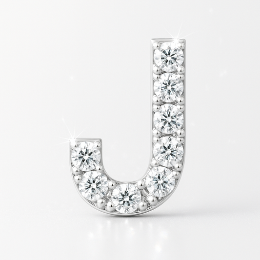 J Letter Stud Earring – 18k White Gold