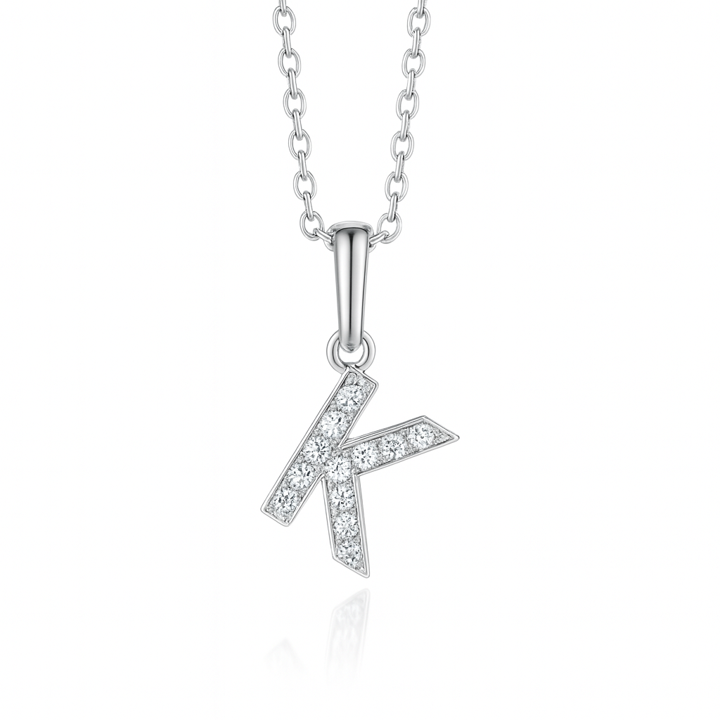 0.13ct - K Letter Pendant in 18k White Gold