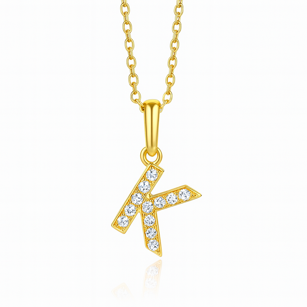 0.13ct - "K" Letter Pendant – 18k Yellow Gold