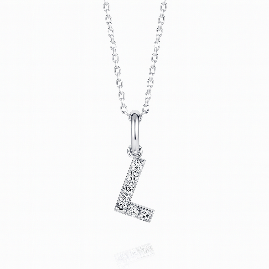 0.1ct - L Letter Pendant – 18k White Gold
