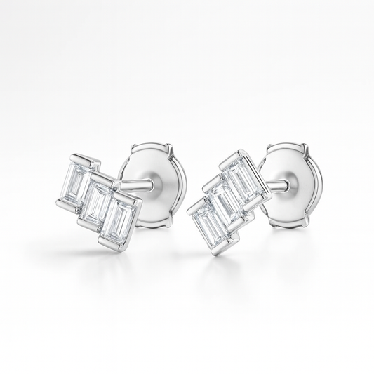 Ladder Baguette Diamond Earrings White Gold