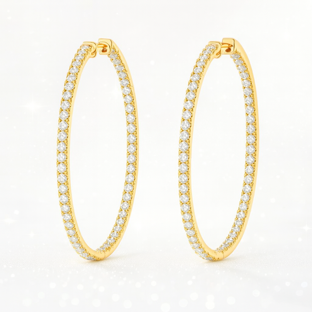 Large 1.8ct Lab Grown Diamond Hoop Earrings - 18K Yellow Gold