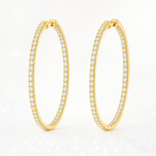 Large 1.8ct Lab Grown Diamond Hoop Earrings - 18K Yellow Gold