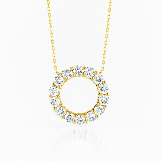1.6ct - Large Diamond Circle Pendant in 18k Yellow Gold