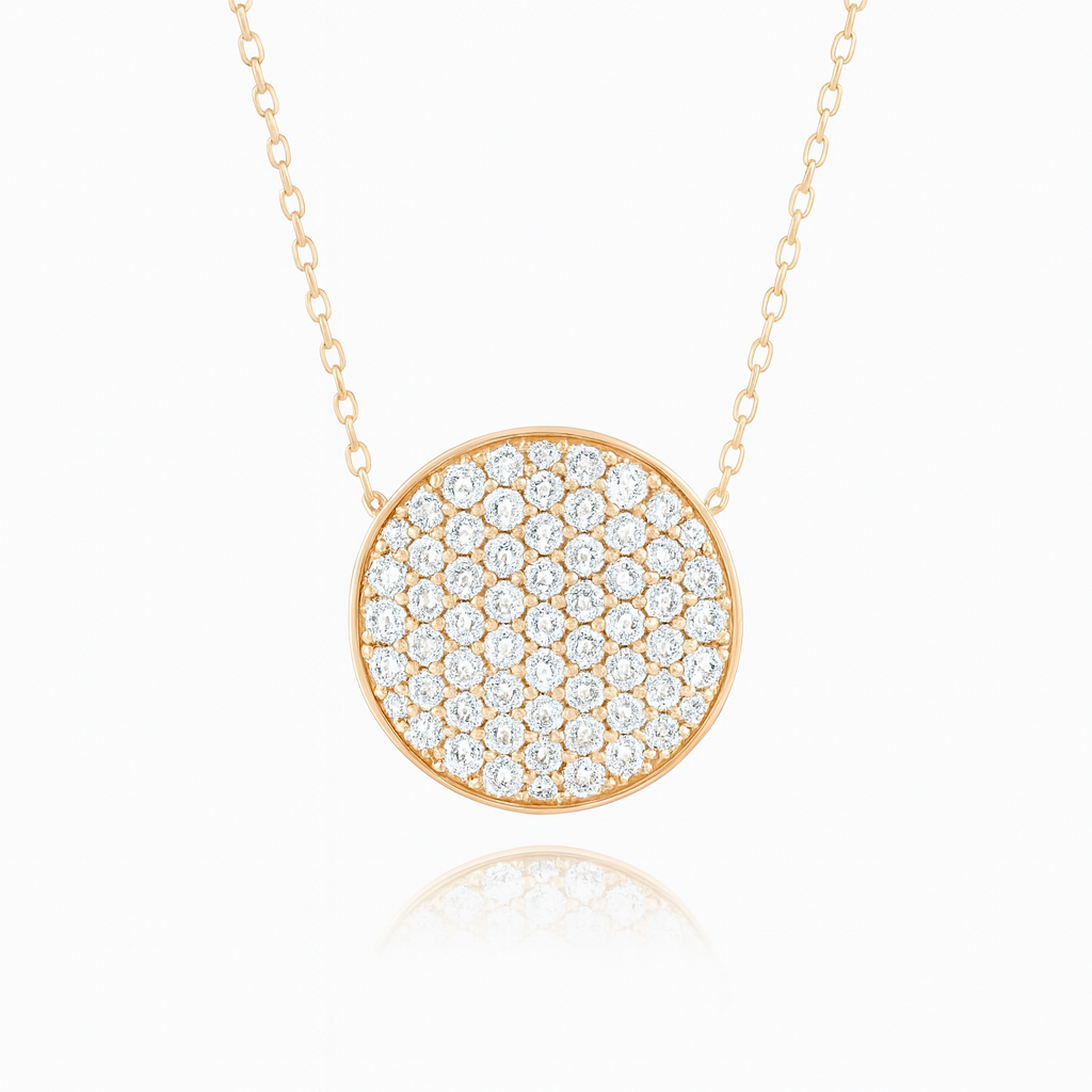 1ct - Large Diamond Disc Pendant in Rose Gold