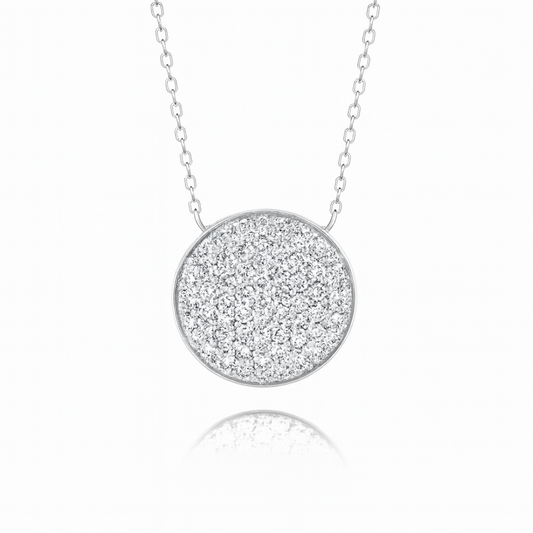 1ct - Large Diamond Disc Pendant – 18K White Gold
