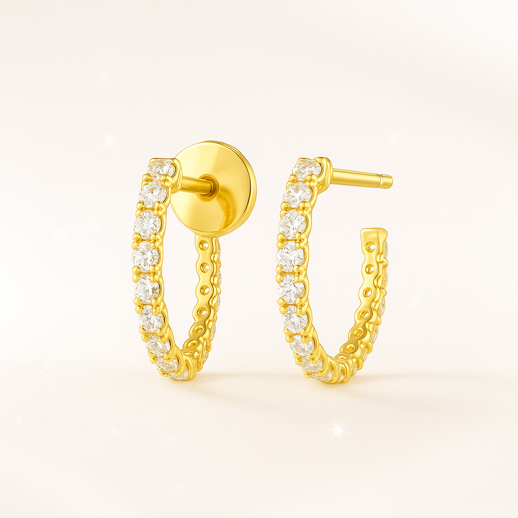 Large Diamond Huggie Earrings - 18K Yellow Gold