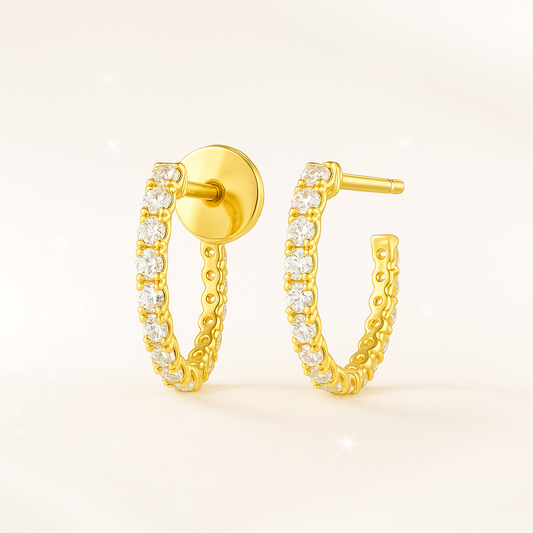 Large Diamond Huggie Earrings - 18K Yellow Gold