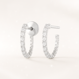 0.8 Carats - Large Diamond Huggie Earrings - 18k White Gold