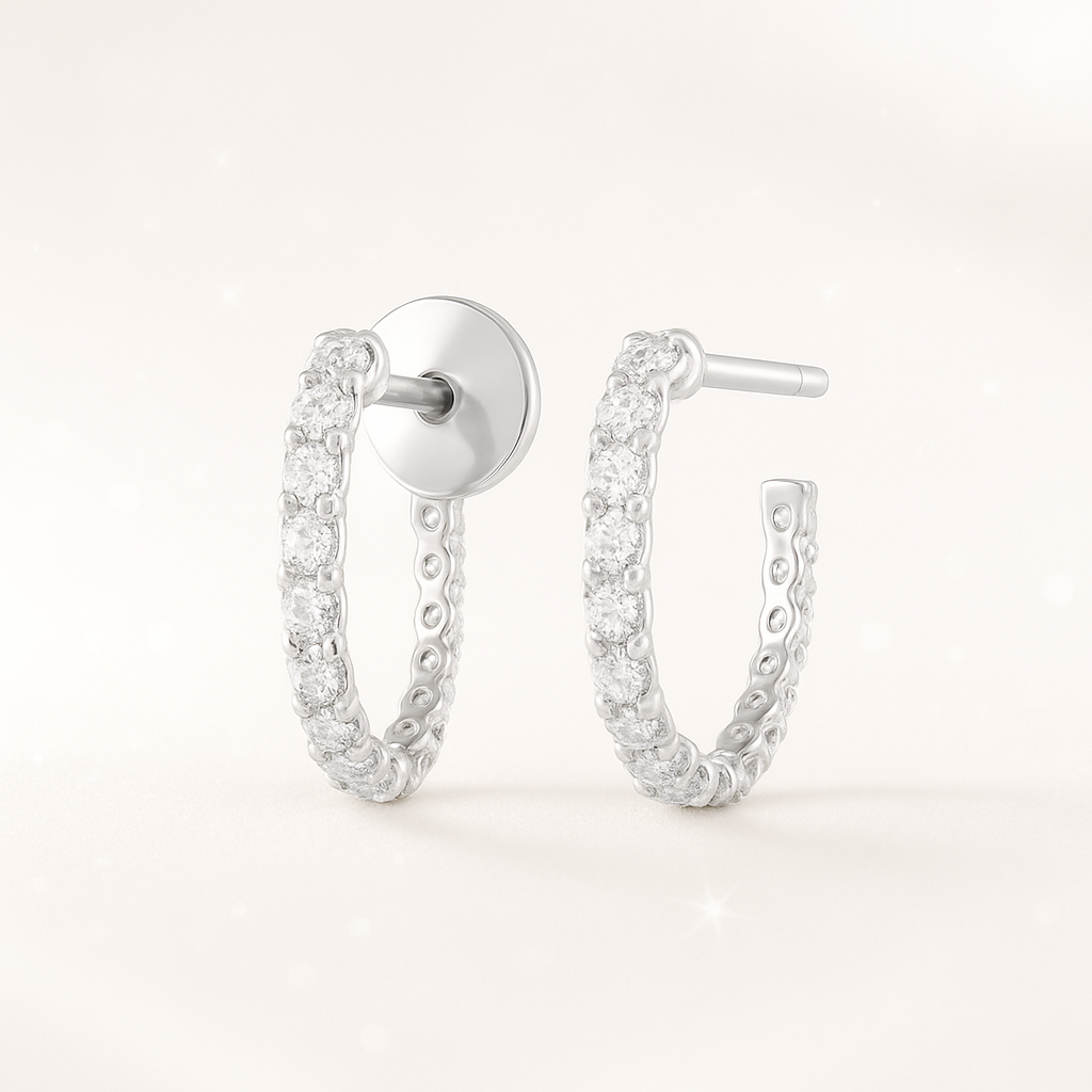 Large Diamond Huggie Earrings - 18k White Gold