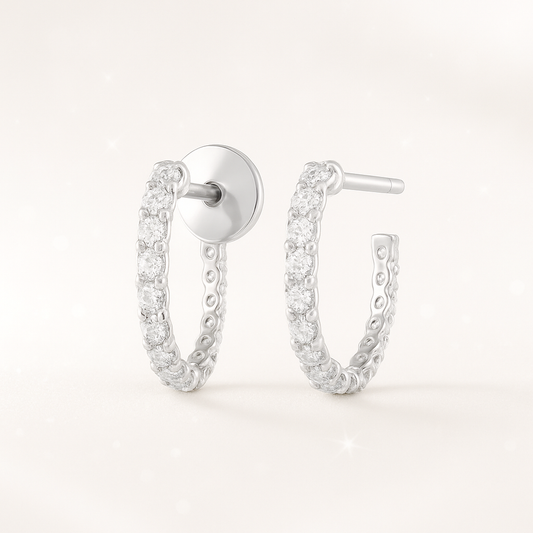 Large Diamond Huggie Earrings - 18k White Gold