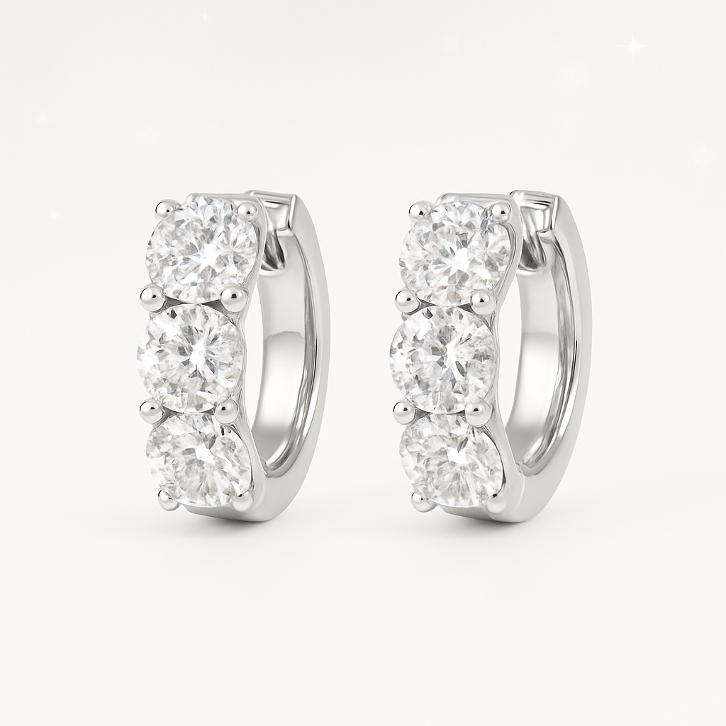 Large Diamond Huggie Earrings - 18k White Gold