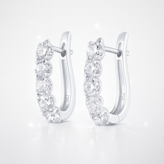 Large Diamond Paperclip Style Hoop Earrings White Gold