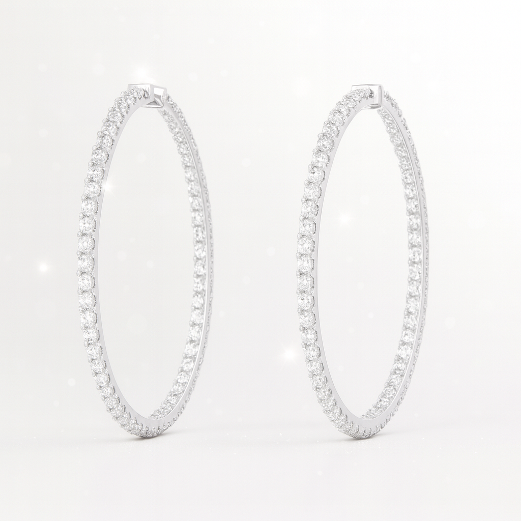 Large Lab Grown Diamond Hoop Earrings - 18k White Gold