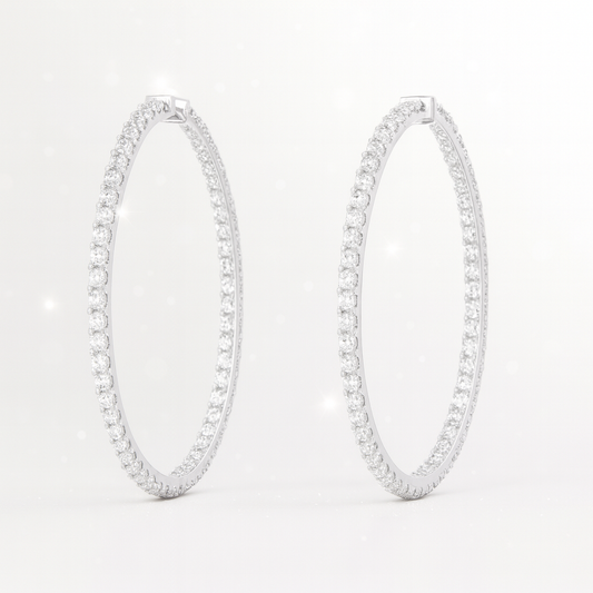 Large Lab Grown Diamond Hoop Earrings - 18k White Gold